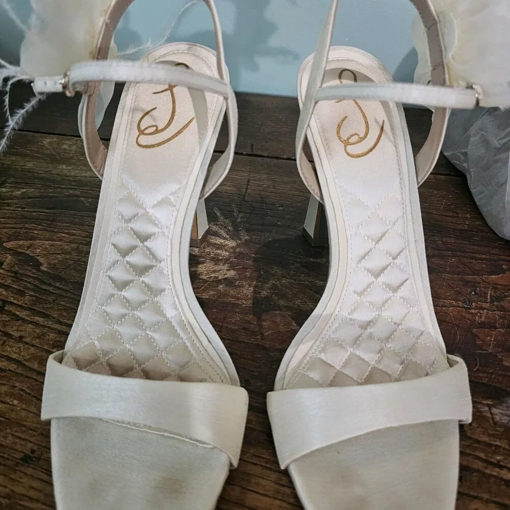 Sam Edelman‎ Leana Flower Strap Heel Pearl Ivory Silk Size 8.5